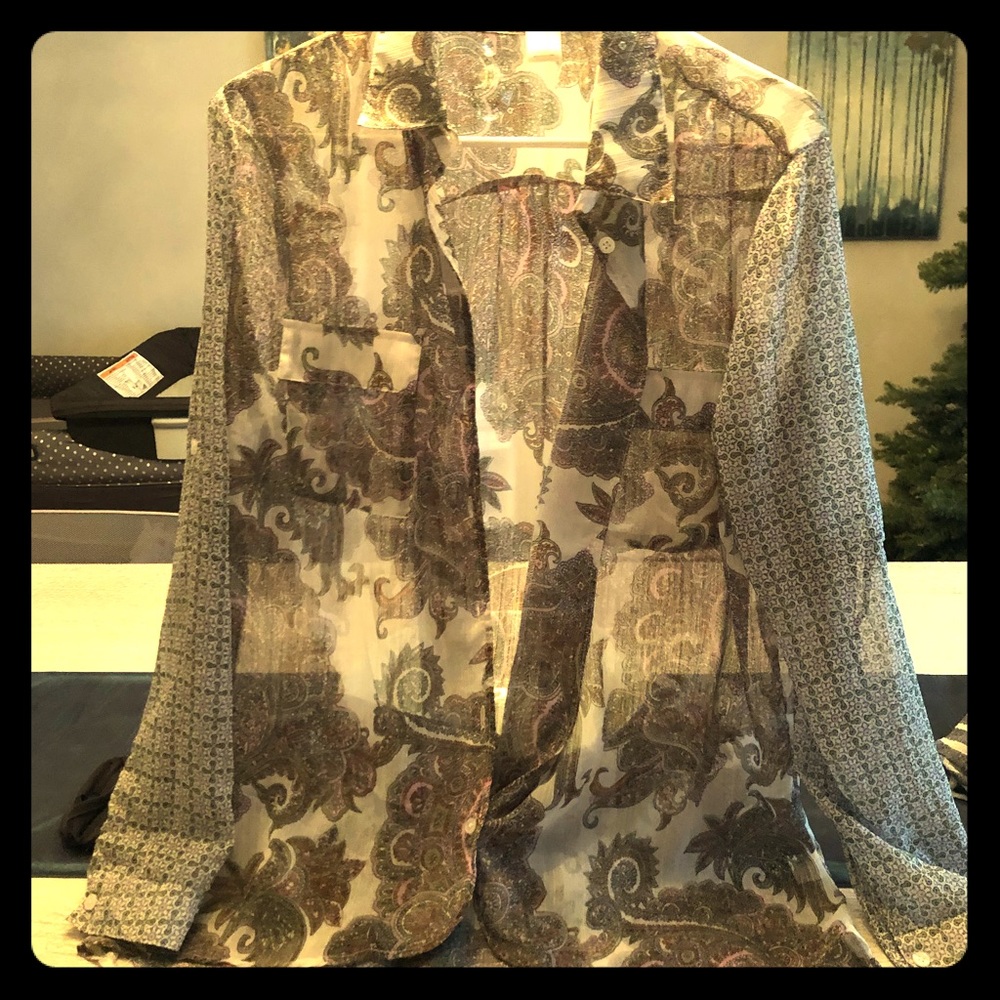 band of gypsies paisley sheer button-down